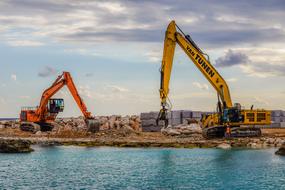 Heavy Machine Excavator and water