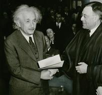 Albert Einstein and phillip judge, black and white photo