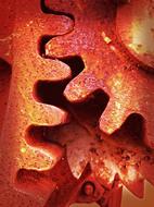 rusty tooth of gears close up