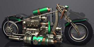 motorcycle mechanical bike green