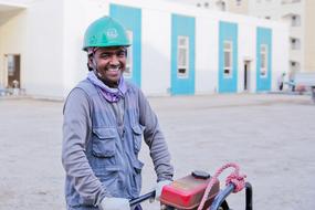 Construction worker blue helmet