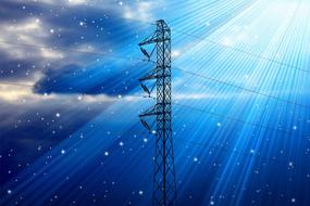 high-voltage tower against the background of the starry sky