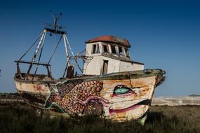 drawing on an abandoned ship