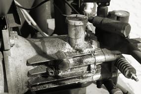 black and white photo of an industrial compressor