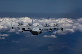 Lockheed Martin KC-130 flies high in the sky