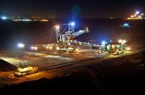 Open Pit Mining, Bucket Wheel excavators working at night