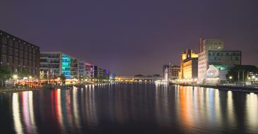 night illumination in the port in Duisburg