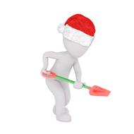 figure with a shovel and a santa claus hat