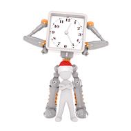 figure robot clock and 3d man in red hat