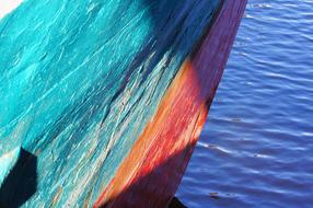 Ship blue red water