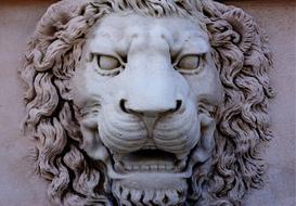 relief in the shape of a lion's head on a fountain in Italy