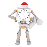 white male figure on robot clock