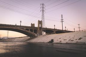 Bridge Crossing the river at beautiful and colorful gradient sky