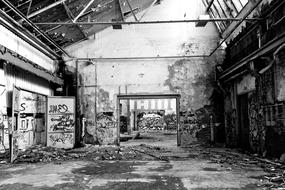 perspective of Abandoned messy industrial building