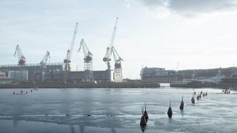 Cranes ice Water Poles