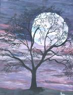 full moon tree night painting