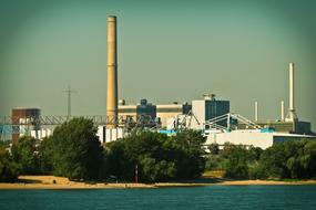 Power Plant Factory and river with the plants along