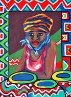 painted african woman with acrylic paints