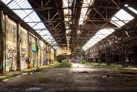 light and shadow in a huge abandoned factory