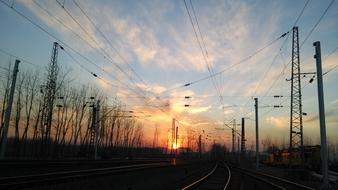 railway in countryside at dusk
