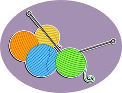 drawn threads and knitting needles on a purple background