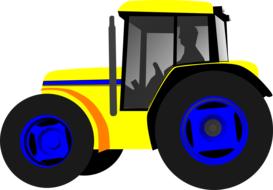 man driving yellow tractor, drawing