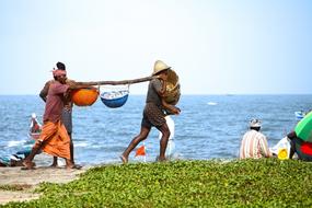 fishermen with baskets