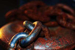 macro photo of a metal chain on a farm
