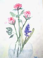painted bouquet of flowers in a round vase