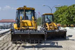 yellow Excavators Road Construction