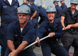 Sailors, are pulling the rope in teamwork