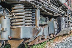 locomotive wheels on the railroad close up