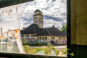 view from the window to the old clock tower