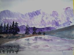 colorful painting image of mountains nature