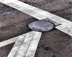 Close-up of the white lines, on the road