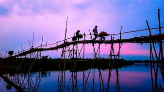 People Work bridge violet sky