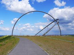 Beautiful and colorful landscape with the Horizon Observatory, at blue sky with white clouds on background, in Herten, Ruhr Area, Germany