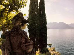 Beautiful and colorful landscape with the sculpture in the Balbianello Villa, in Lenno, Como, Italy