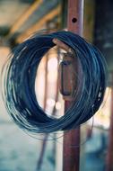 Close-up of a reinforcing wire, on the metal construction