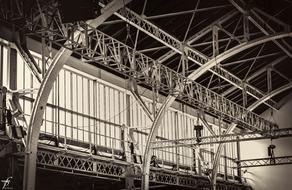 black and white, industrial building structure