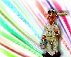 funny figurine of a painter with a bucket