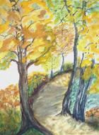 alley along the autumn trees as a painting