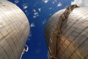 stairs on industrial tanks, bottom view