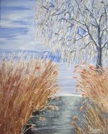 artwork, waterfront, tree and reed
