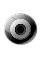 Shiny, black and grey camera lens, at white background, clipart