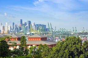 distant view of the port in singapore on a sunny day