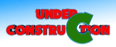 3d, red "Under Construction" sign with the green "C" letter, at blue and white, gradient background, clipart