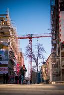 Beautiful landscape with the street, buildings and crane