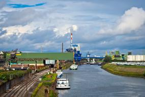 Beautiful landscape of the port, at beautiful blue sky with white clouds