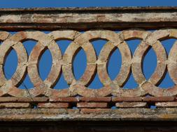 Beautiful, decorated balcony with pattern, at blue sky on background